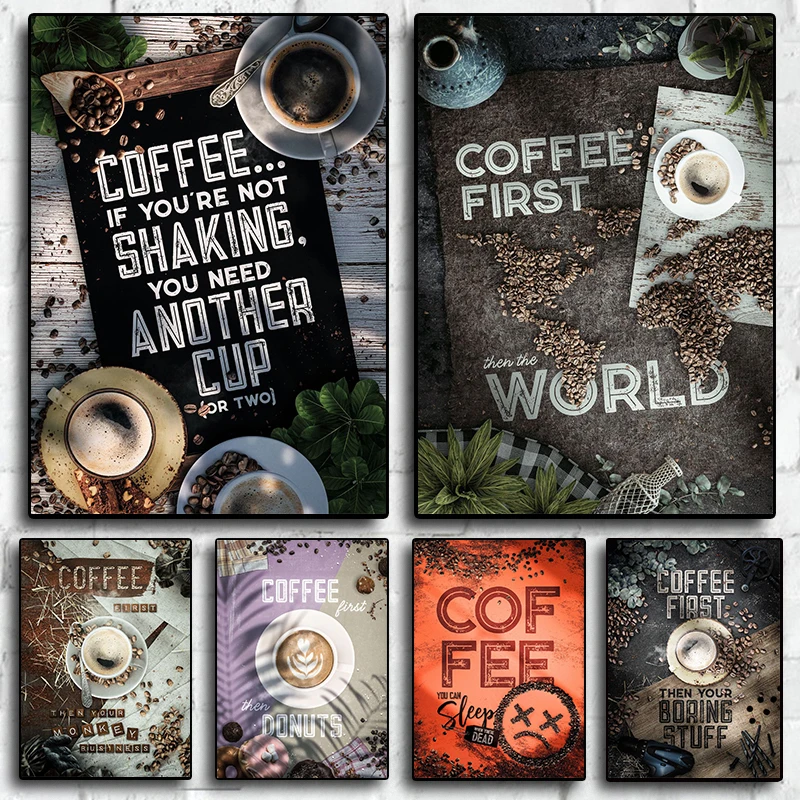 Caffè Retro Poster American Coffee Iron Canvas Printing Poster Coffee Shop Wall Art Decoration Painting Home Room Decoration