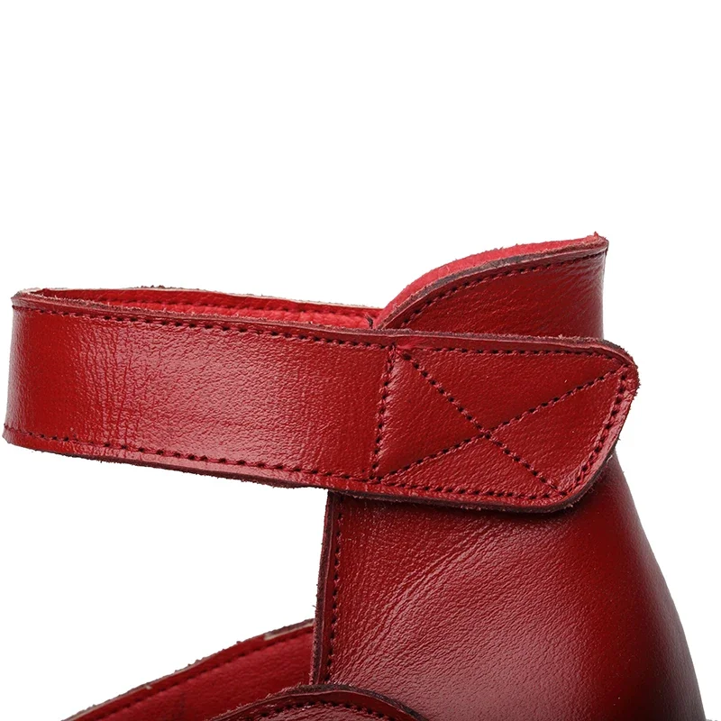 BEYARNE  Spring Autumn National Style Women Leather Shoes With A Square Med Heel Woman Round Toe Ankle Strap Pumps Shoes New 2