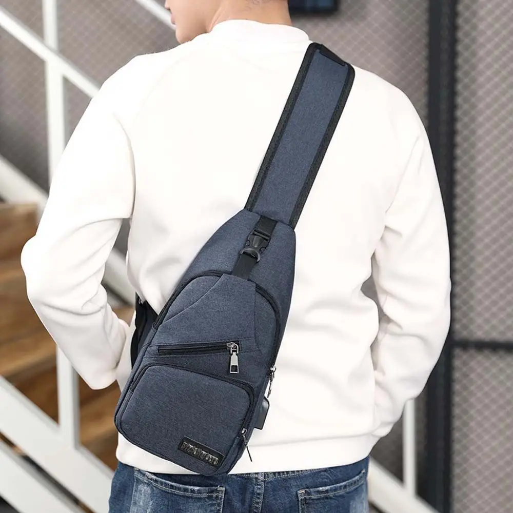

USB Charging Earphone Shoulder Bag Safety Pocket Sport Outdoor Bags Men's Chest Bag Sling Backpack Crossbody Bag
