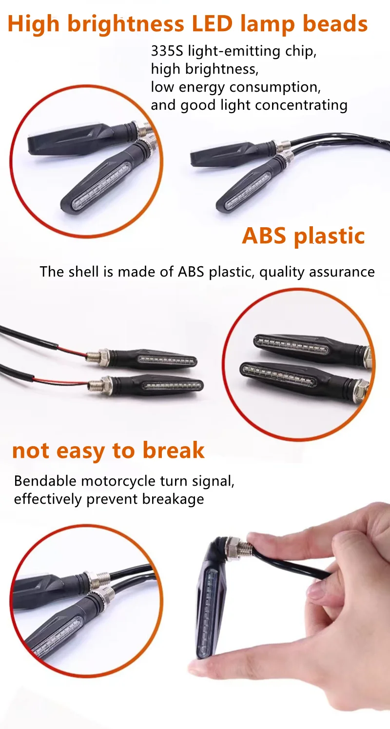 Universal Motorcycle Turn Signal Light Built Relay 12V Flasher Moto Led Flowing Water Blinker Bendable Flashing Signals Lamp