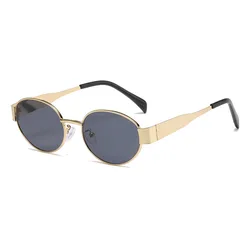 Chic Personalized Oval Metal Frame Myopia Sunglasses (Gold Grey)