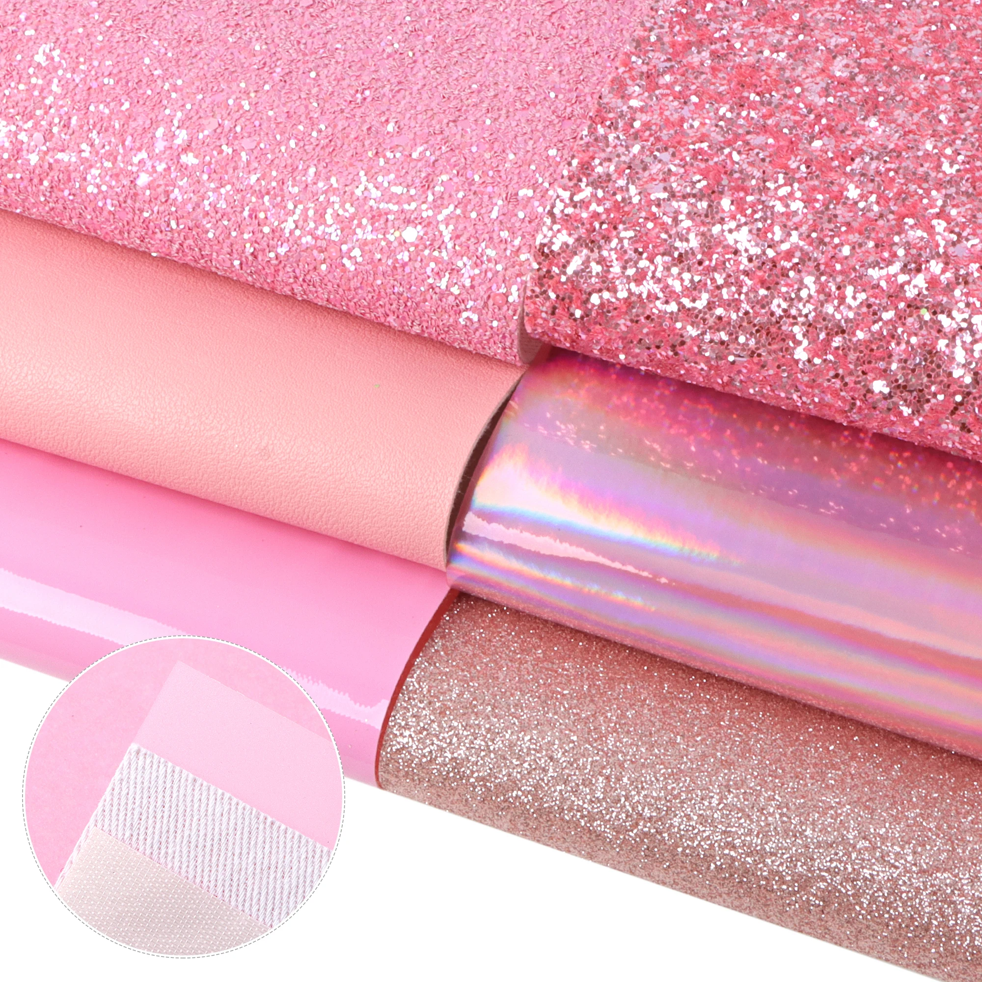 7pcs 20x33cm Pink Series Faux Synthetic Leather Sheets Chunky Glitter Lychee Solid Color Fabric Set DIY Earrings Bows Projects leather fabric