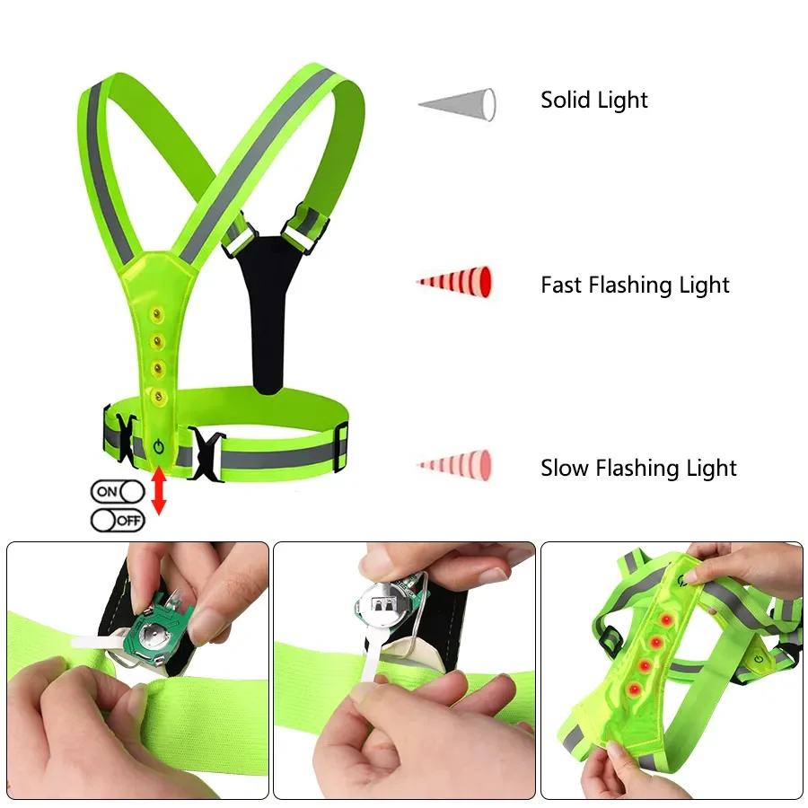 Adjustable Elastic Flashing LED High Visibility Reflective Vest Outdoor Sports Cycling Safety Night Running Vest 4