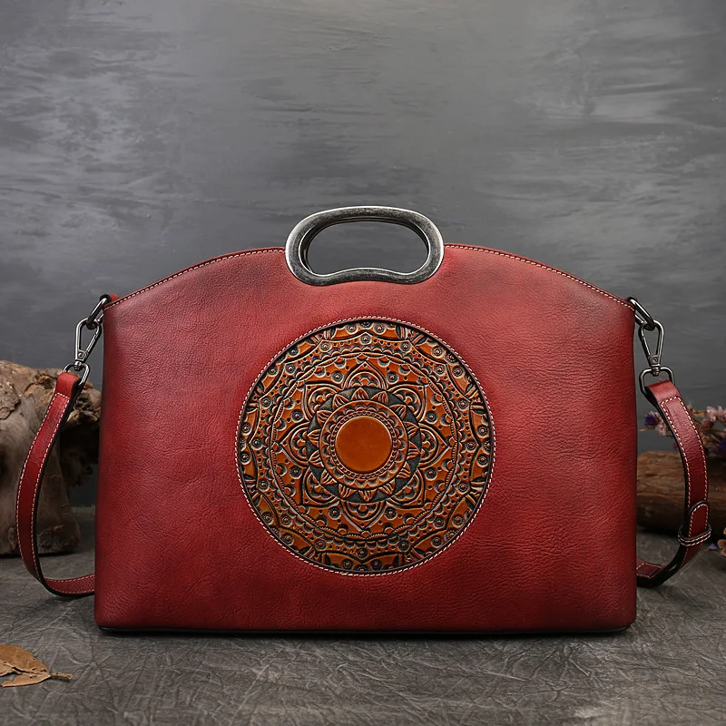 

Vintage Fashion Red Green Grey Brown A4 Full Grain Genuine Leather Women Handbag Briefcase Shoulder Messenger Bags Female M1157