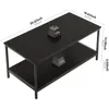 Black Coffee Table for Living Room Modern Rectangle 2-Tier Coffees Table with Storage Industrial Wood Center, Café Tables 3