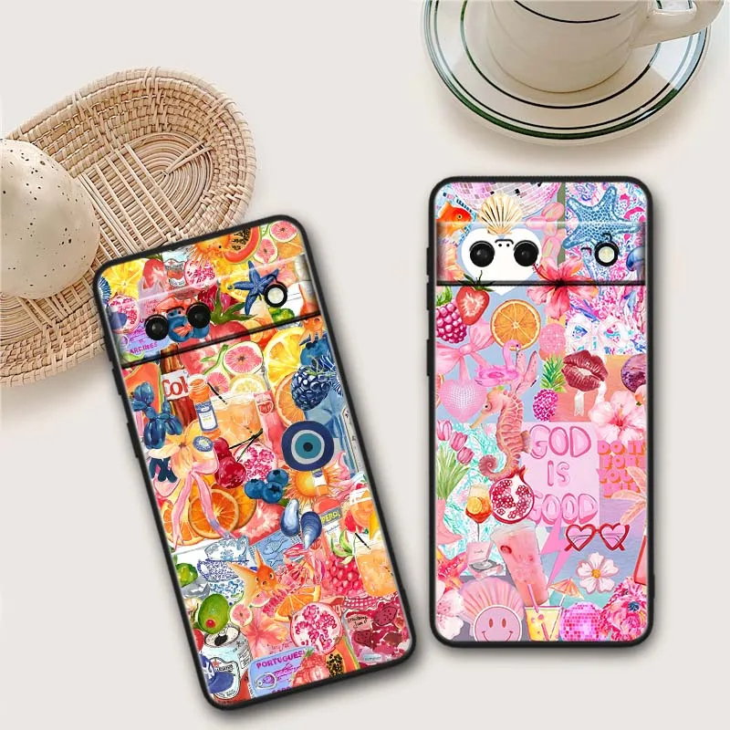 Cartoon Beach Wave Scene Soft Black Phone Case Cover