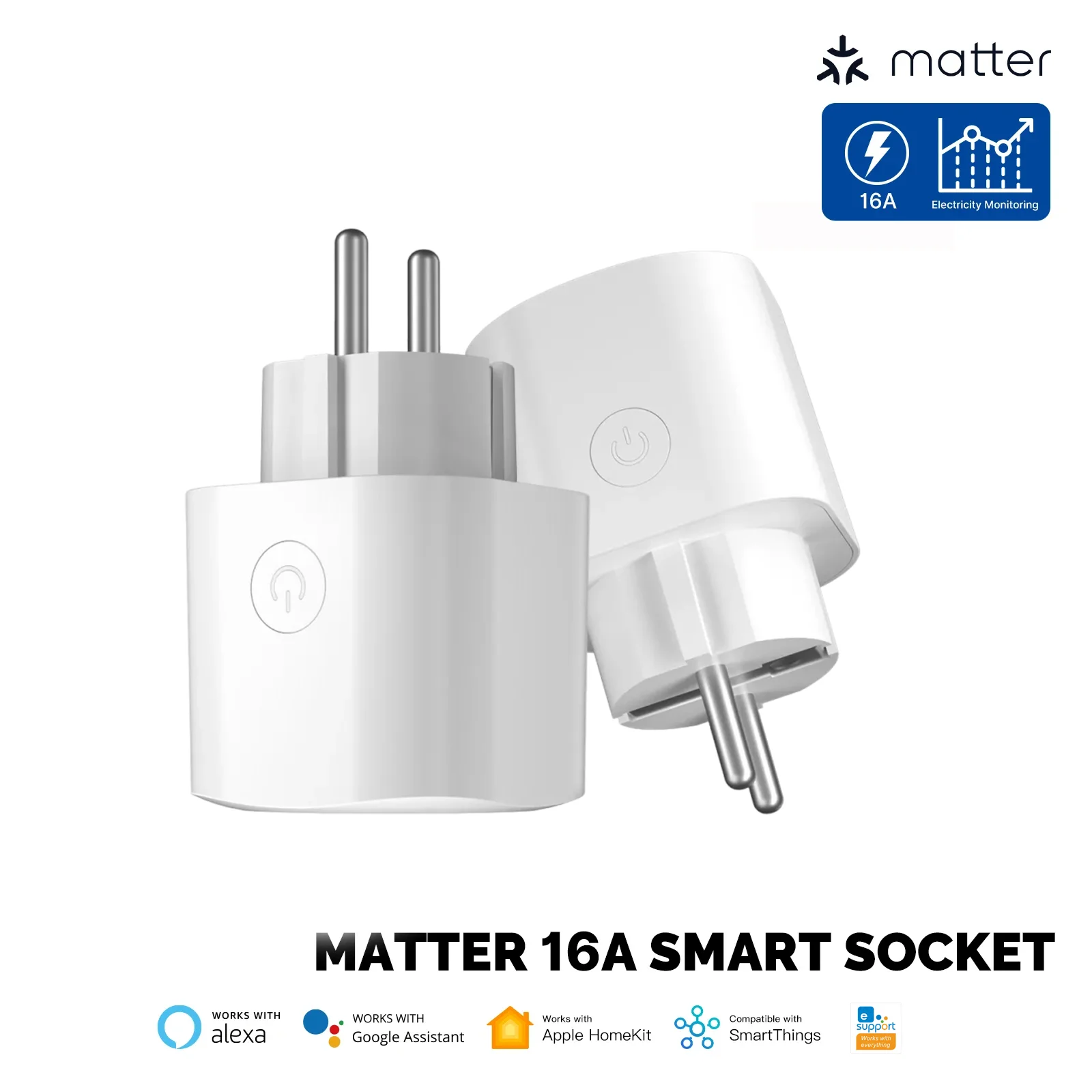 Smart EU Plug Matter WiFi Socket 16A Timer Outlet Support EWeLink Apple Homekit with Google Home Alexa smart switch,smart socket,wifi switch,smart plug socket,smart wifi switch,wireless switch