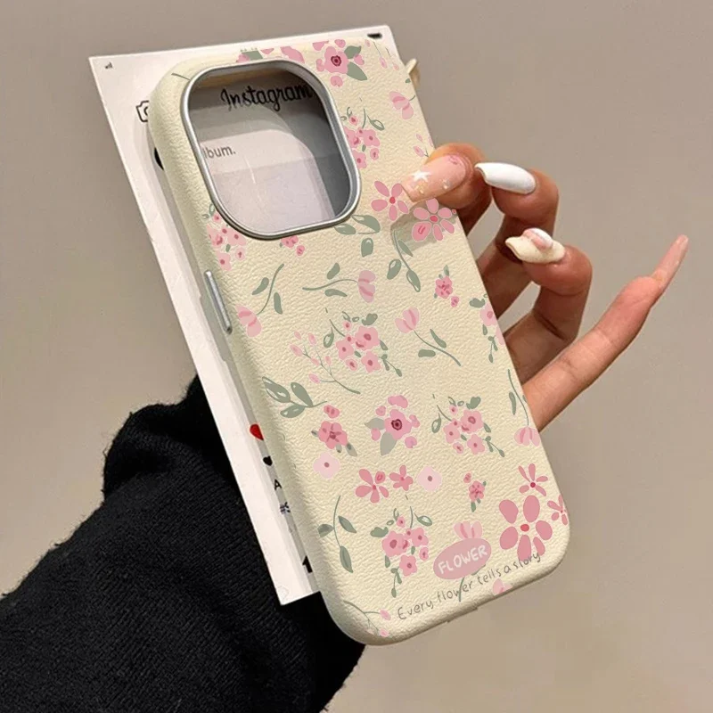 INS Green Leaf Pink Flower Pattern Phone Case Cover