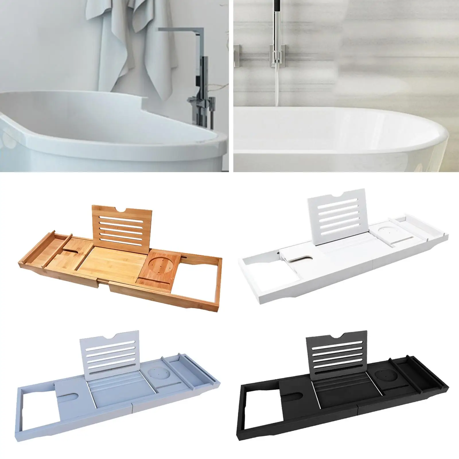 Expandable Premium Bamboo Bathtub Caddy Tray Shower Storage Rack phone Bath Tub Holder Drinks Tray Non Slip
