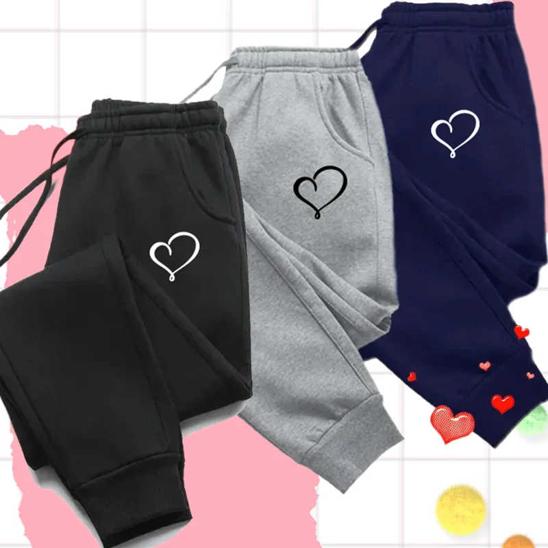 NEW Women's Sweatpants Cute Heart Printed Casual Ladies Sports Pants Fashion Streetwear Female Jogger Trousers S-4XL