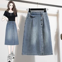Plus Size Denim Skirt Women Autumn 2024 New High Elastic Waist Blue Color Jeans Skirts With Lining Korean Style Casual Skirt - Image 3