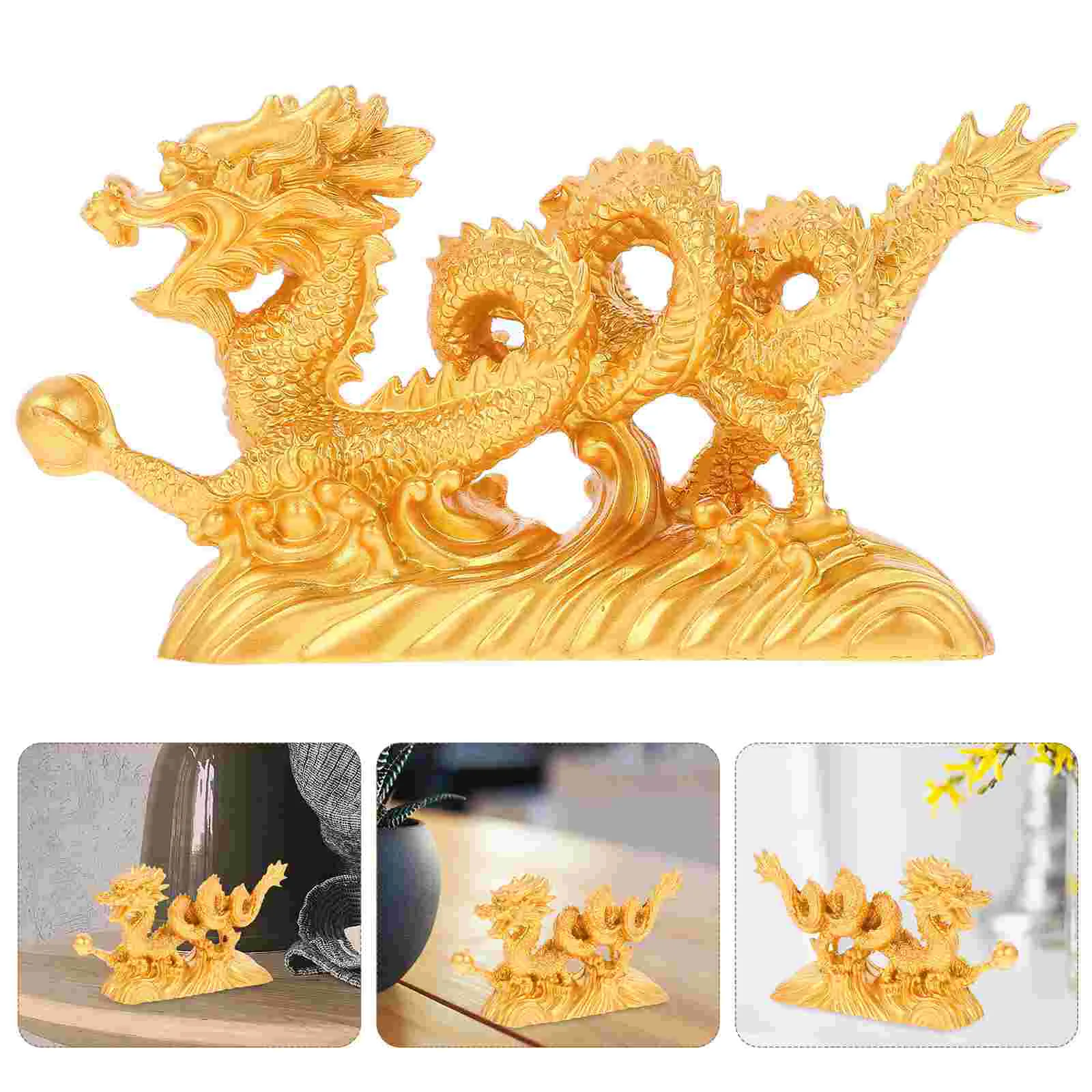 

Dragon Ornament Desktop Statue Resin Craft Figurine Chinese Small Decoration Gold