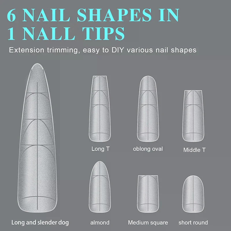 240Pcs Trapezoid Long-T Matte Soft Gel Nail Tips - Traceless Full Cover Fake Nails with Auxiliary Lines for Nail DIY Extension
