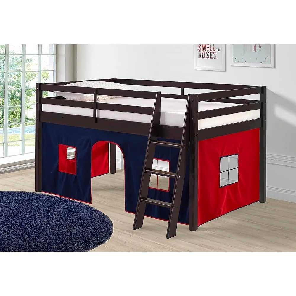 Roxy Twin Junior Loft Bed with Tent Safety Guardrails Flexible Ladder Eco-Friendly Solid Wood Space-Saving Kids Bed 2