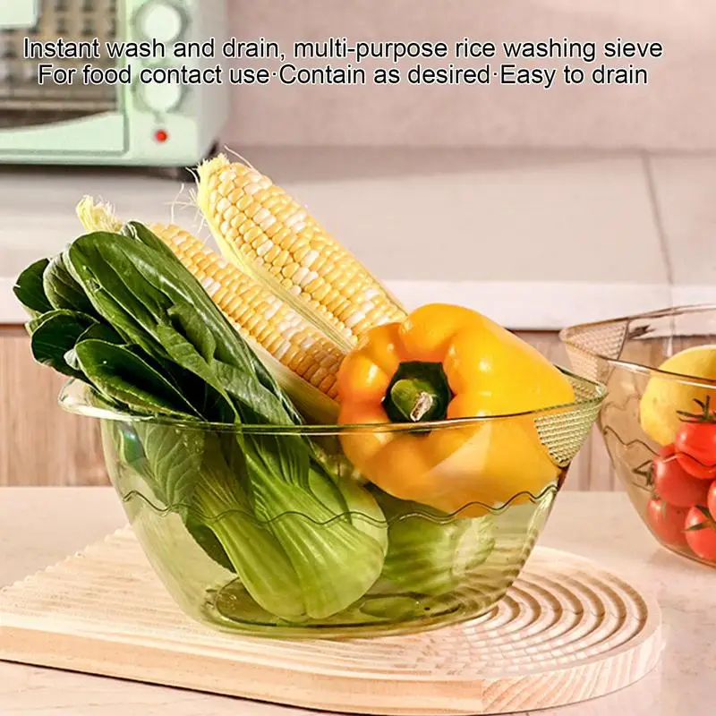 

Rice Strainer Portable Rice Fruit Bowl Washing Drain Basket Household Colander Sieve Fruit Vegetable Bowl Drainer Cleaning Tools