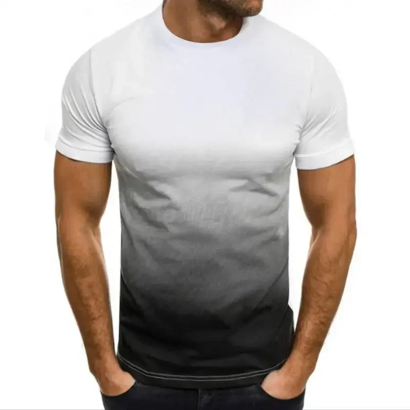 

A1947 Zomer Nieuwe Product 3d Effen Kleur Gradiënt T-shirt Met Witte Achtergrond Lak Licht Harajuku Top Fashion Mannen En