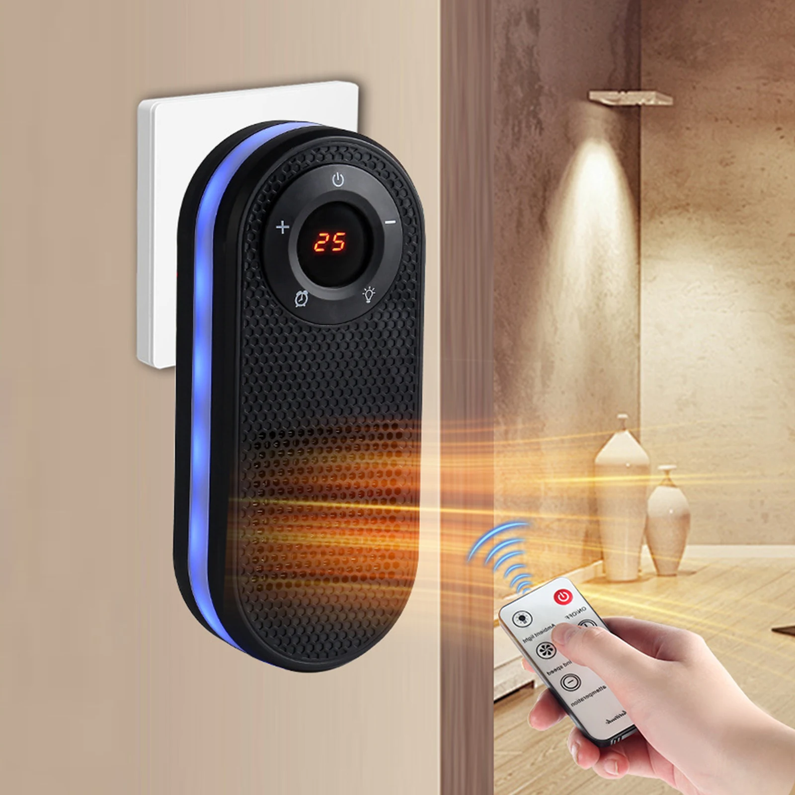 Small Quick Heat Room Warmer with Night Light Household Bathroom Heater Overheat Protection for Desk Table Bedroom Study Offices