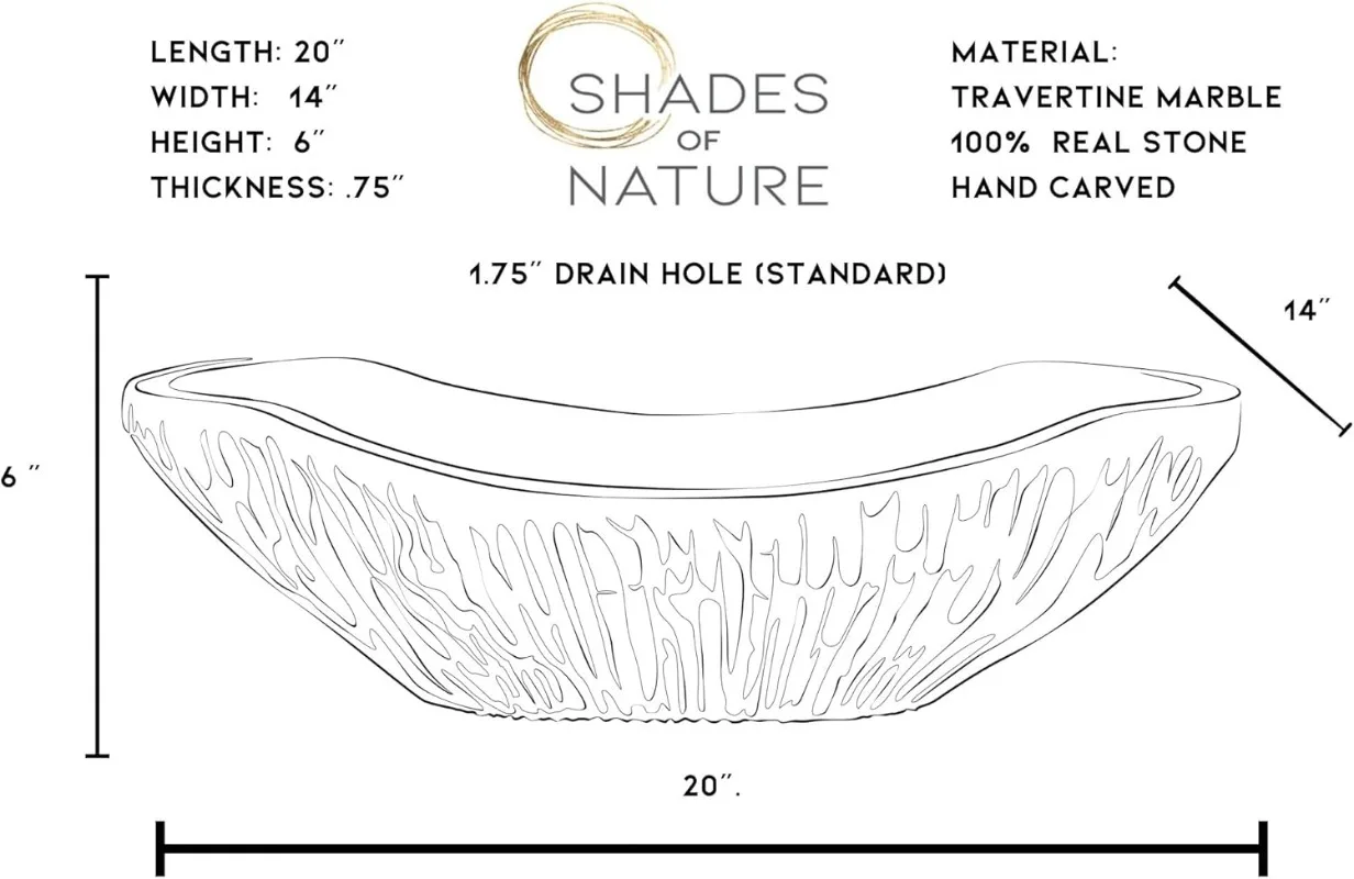 Travertine Chiseled Bathroom Vessel Sink - Oval Canoe Shape - Hand Carved Marble Real Stone Includes Free Soap Tray 4