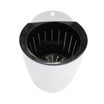 Flower pot fixed to the wall, a water-absorbing plastic container or hydroponic system for holding the flower pot on the wall balcony.