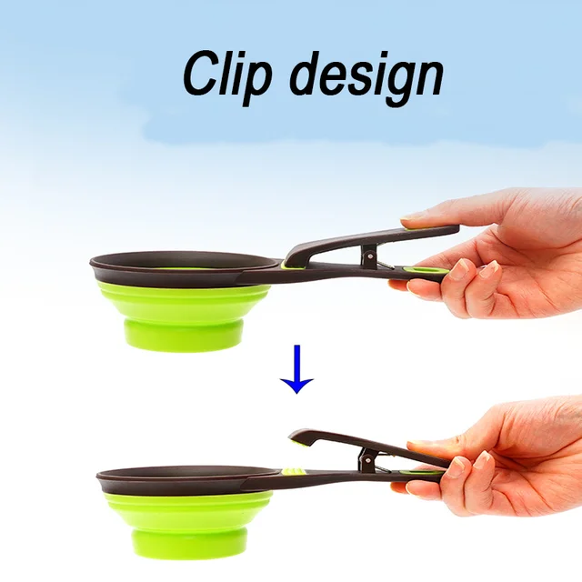 Foldable silicone pet food spoon, multifunctional cat food spoon with clip sealing, measuring pet food spoon 2