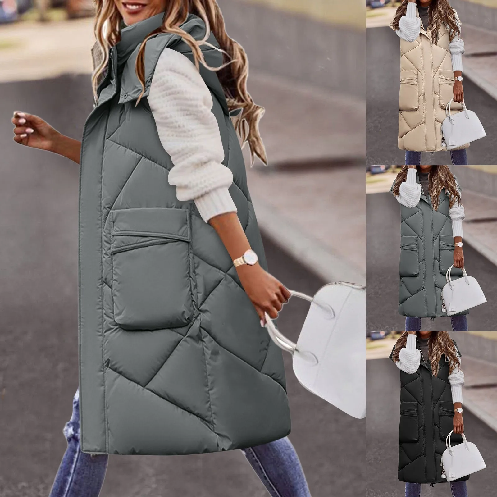 Two Sides Wear Long Vests for Women 2023 New Casual Autumn Zipper  Sleeveless Parkas Hooded Winter Women's Cold Coat - AliExpress