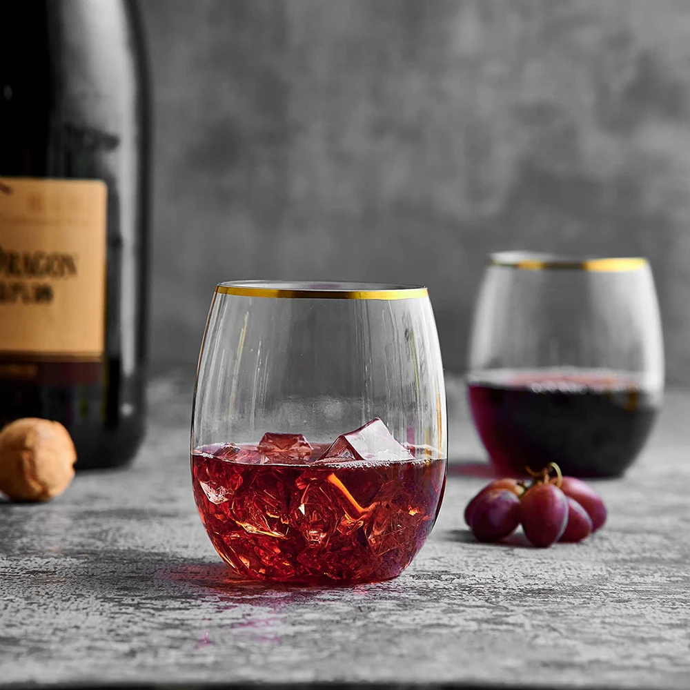 10/40pcs Plastic Stemless Wine Glasses 12 Oz for Wedding Reception Cock