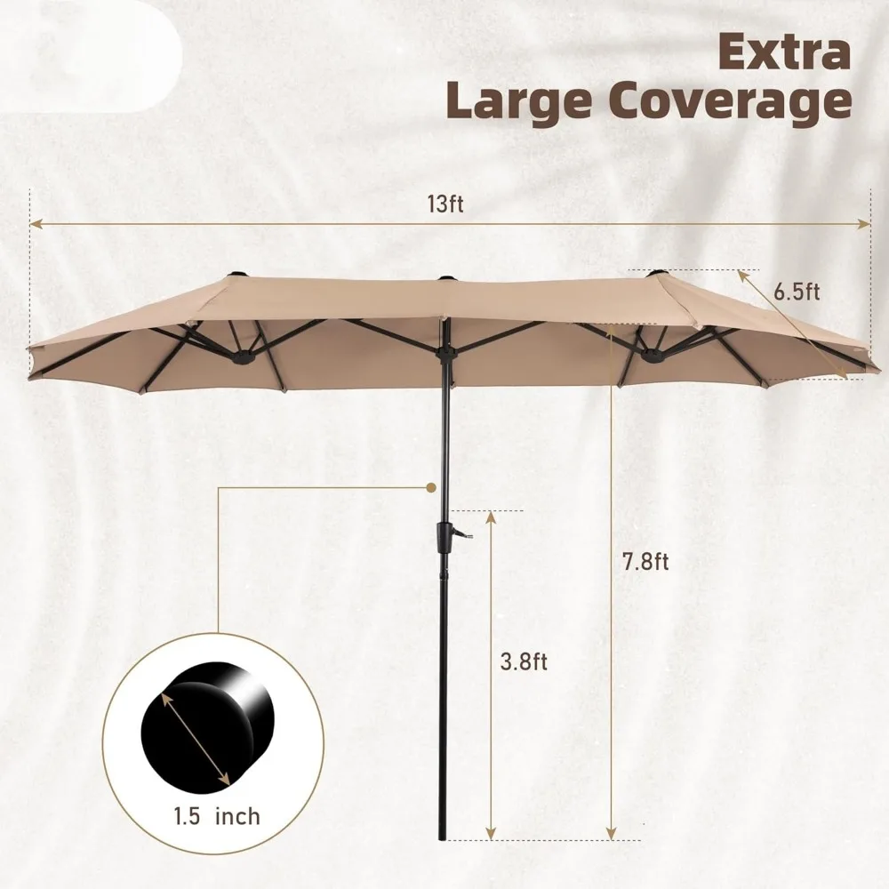 13 ft Outdoor Patio Umbrella, Large Rectangular Double Sided Market Table Twin Umbrellas with Crank Handle for Deck Po 6