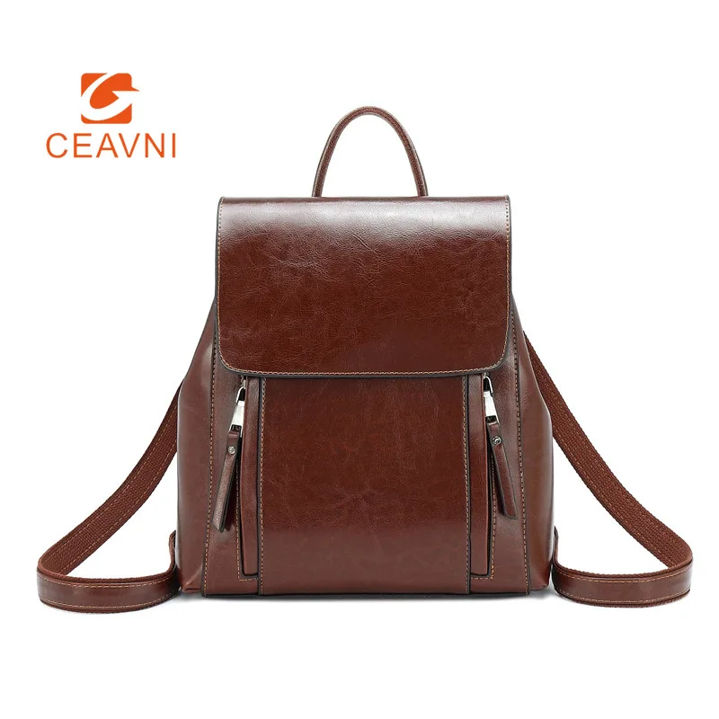 

CEAVNI 2023 New Genuine Leather Women's Backpack Solid Fashion Student Bag Ladies Capacity Travel Tote Korean Shoulder Backpack