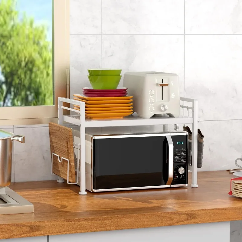 Extendable Microwave Oven Rack - Adjustable Kitchen counter shelf, 2 Tier Microwave Stand (L15.7~23.6" xW12.8 xH17.7) 2