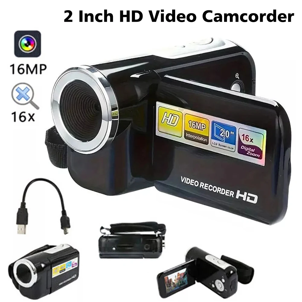 Videocamera digitale 1080P 16MP Videocamera con schermo ruotabile da 2,4 pollici Videoregistratore HD con zoom 16X