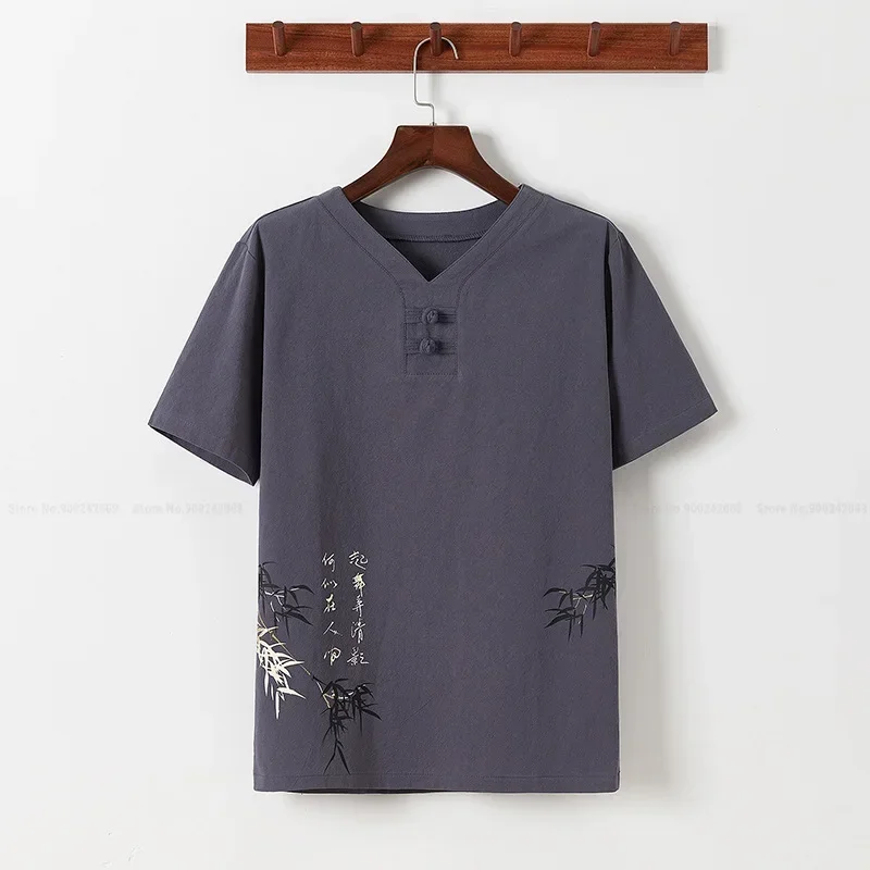 Linen Zen Tea Tee Tops Pants Kung Fu Uniform Oriental Fashion Casual Loose T-shirt Chinese Retro Style Tang Suit Men Trousers