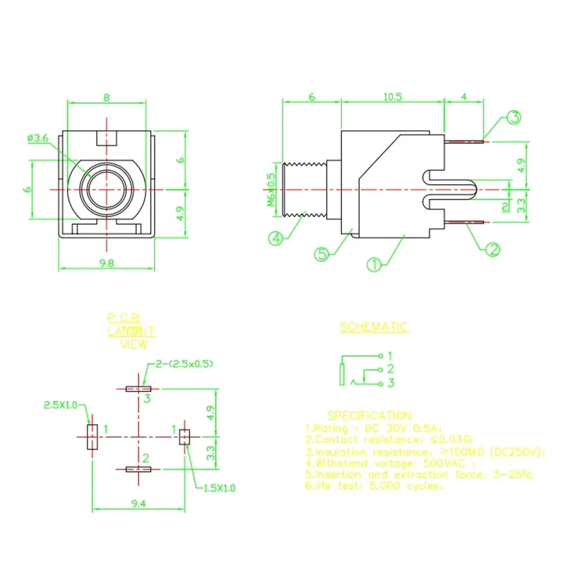 3.5mm audio socket PJ-301B Metal bracket Headphone socket 4-pin metal PJ301 Vertical connector