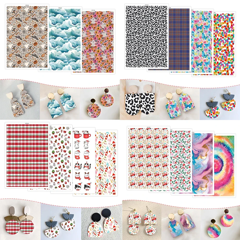 Transfer Paper Christmas&Halloween Theme Leopard Polymer Clay Watercolor Transfer Paper Water Soluble Stickers Printing Paper Earrings Jewelry ceramic transfer paper