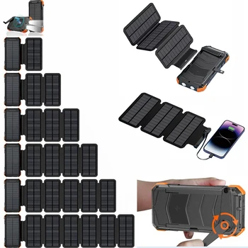 Powerbank solare a manovella da 20000 mAh con 6 pannelli solari Caricabatterie wireless Powerbank per iPhone 17 Samsung Xiaomi Batteria esterna