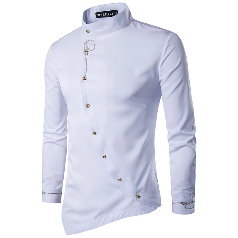 

Embroidery Shirt Men Brand New Long Sleeve Dress Shirts Stand Collar Casual Button Down Vintage Chemise Homme Camisetas Hombre