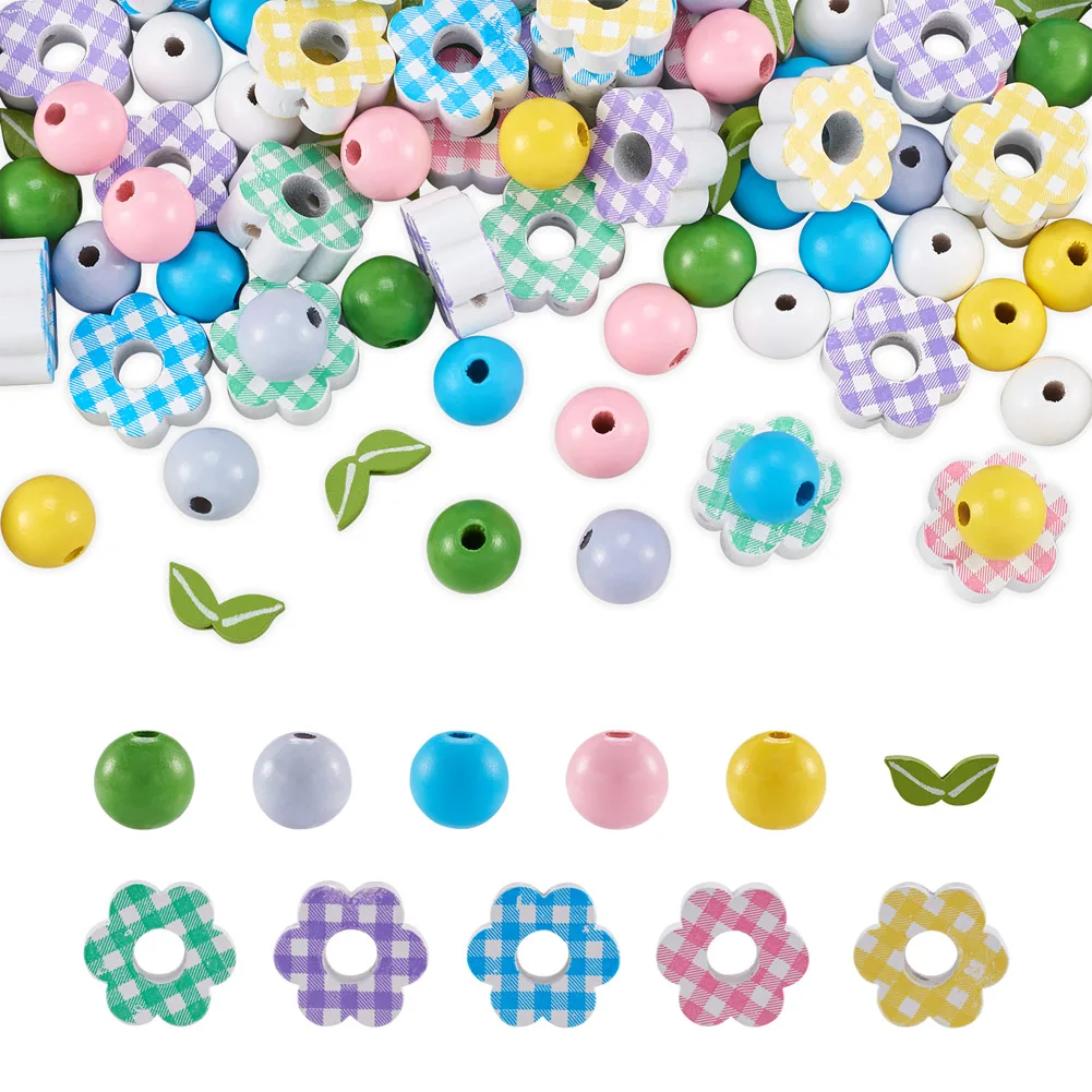 

Kissitty 190Pcs Mixed Shape Spray Painted Natural Wooden Beads For Handmade DIY Necklace Bracelet Earring Jewelry Findings Gift