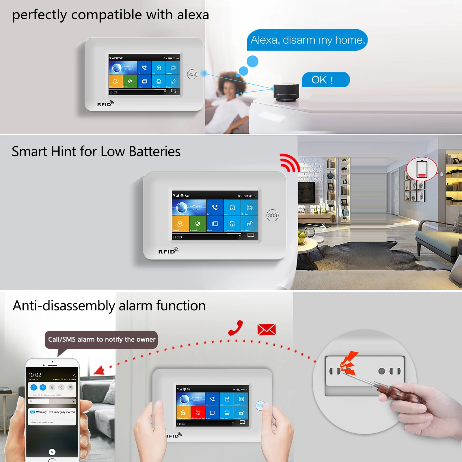 Wireless Home Security Alarm System 2G Wi-Fi GSM PG-106 Remote Control Compatible with Alexa burglar alarm security alarm kit