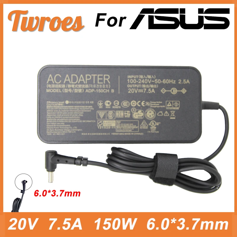 

Зарядное устройство для ноутбуков ASUS Rog FX95D VX60G TUF Gaming A15 FX506lu FX705G FX86FE T9750, 150 Вт, 20 в, 6,0 А, 3,7 * мм