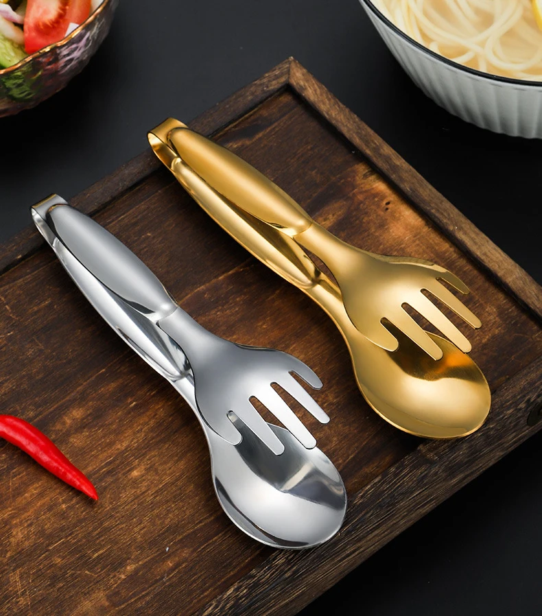 Stainless Steel Food Tongs Gold Thickened Buffet Food Kitchen Utensils Buffet Cooking Tools BBQ Clips Bread Steak Tong