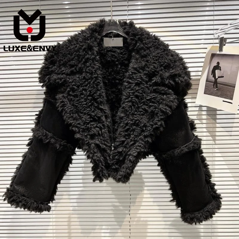 

LUXE&ENVY New Fur Integrated Warm Jacket Women's Casual Loose Lapel Long Sleeve Short Coat 2023 Winter