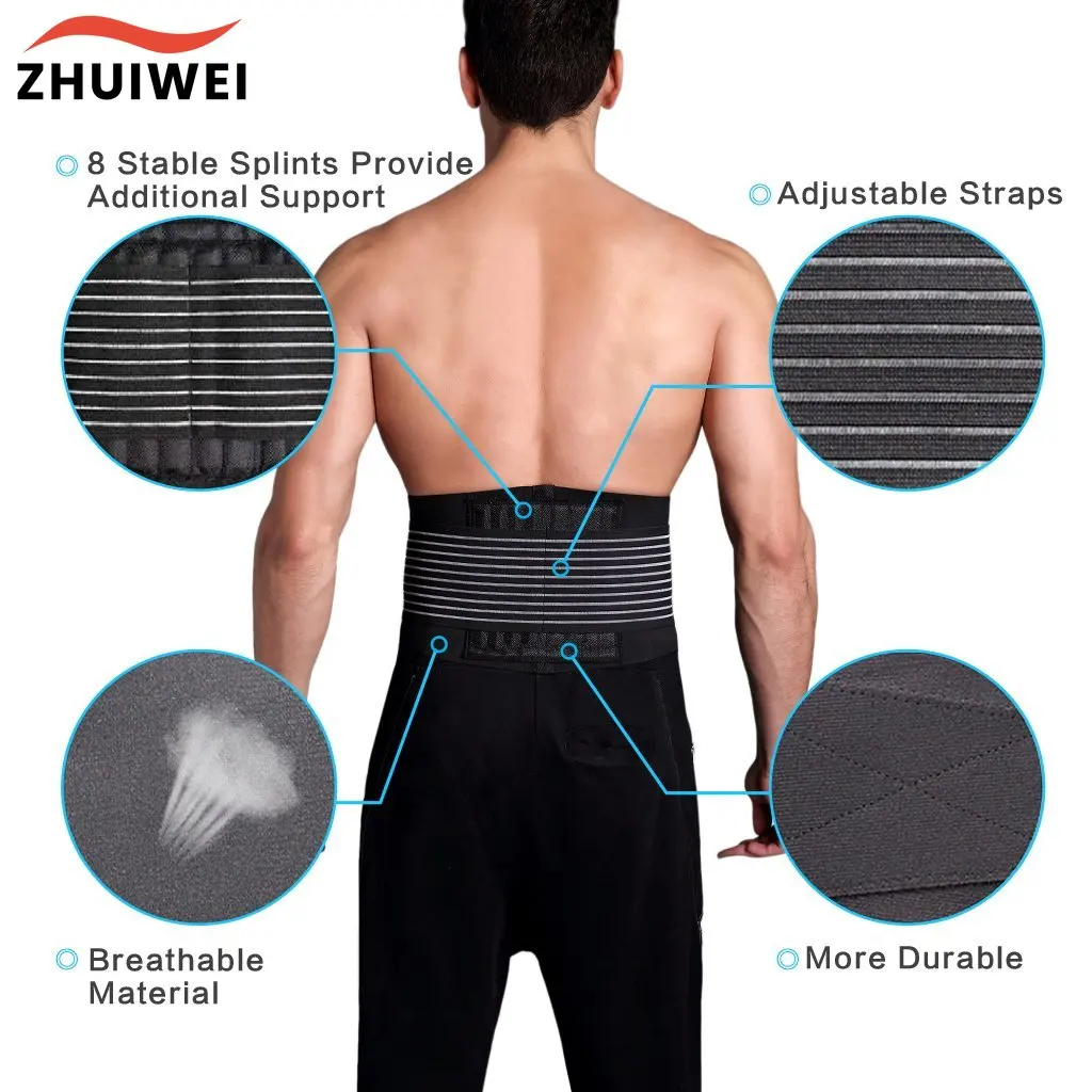 Back Brace Lumbar Lower Belt Brace and 8 Stable Splints Support with Dual Adjustable Straps For Back Pain and Stress Relief