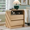 Tall Modern Nightstand with Charging Station, Wide Wood Bedside Table Storage Drawers, Large Mid Century End Table for Bedroom 2