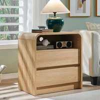 Tall Modern Nightstand with Charging Station, Wide Wood Bedside Table Storage Drawers, Large Mid Century End Table for Bedroom 2