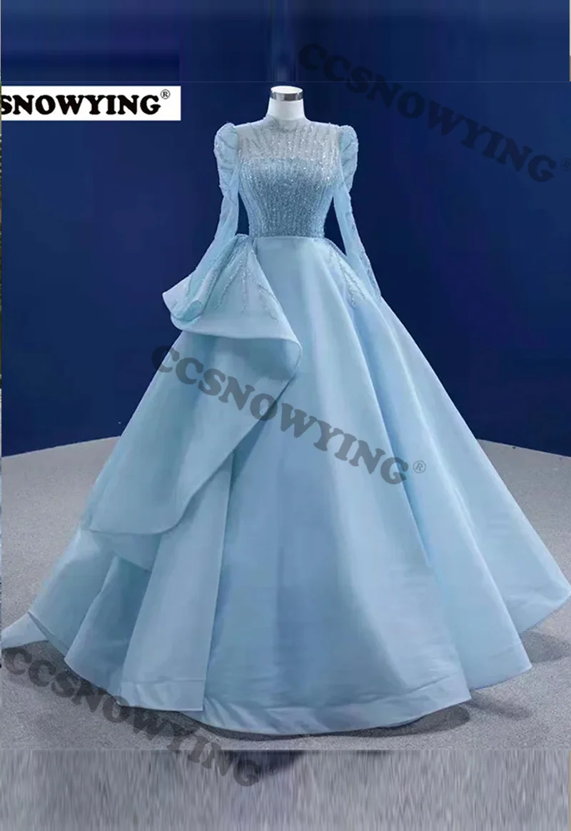 

Luxury Appliques Beaded Muslim Hijab Evening Dress Islamic Organza Long Sleeve Formal Party Gowns Arabic Dubai Moroccan Caftan