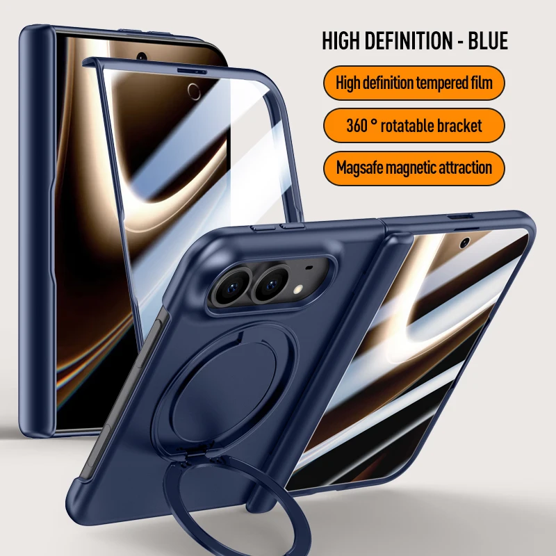 All-in-One Magnetic Phone Case with Stand & Ring, Includes Tempered Glass Front Film and Delicate Touch Finish
