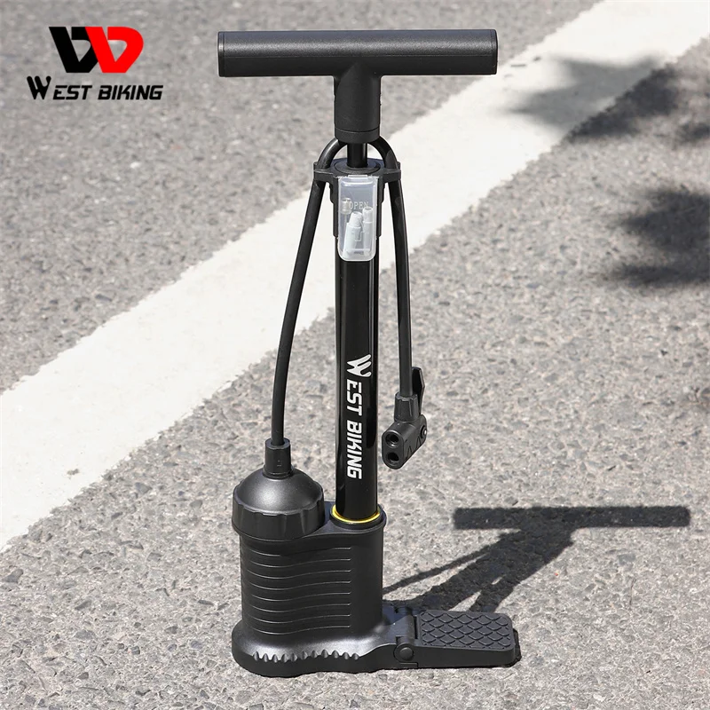 WEST BIKING 160PSI High Pressure Floor Pump Dual Cylinder Tire Inflator Aluminum Alloy Manual Air Pump For E-bike MTB Road Bike