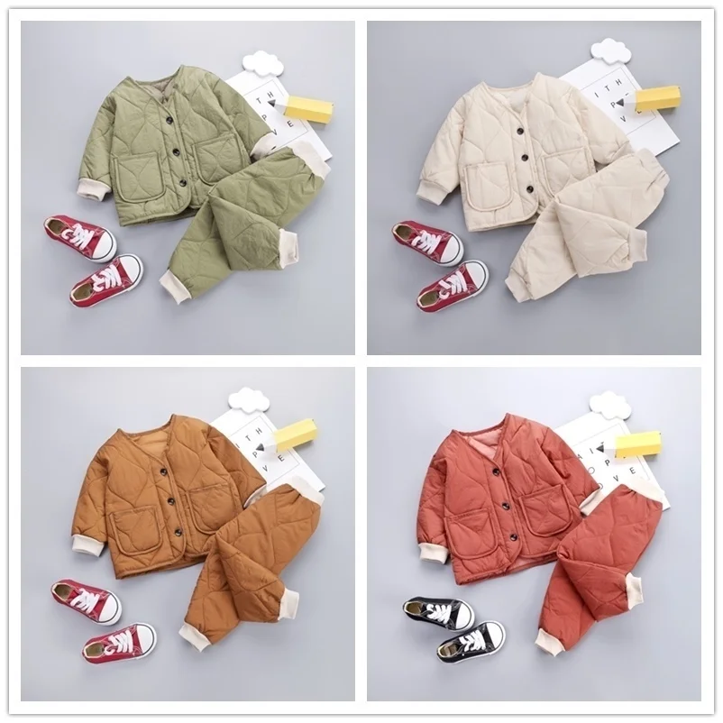 New Winter Children Keep Warm Clothes autumn Kids Boys Girls Thicken Cotton Jacket Pants 2Pcs/sets Baby Infant Casual Tracksuits