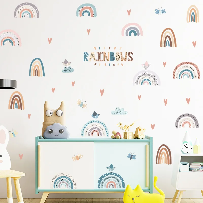 Cartoon Animals Rainbow Wall Stickers for Baby Room Kids room Girls Bedroom Wall Decor Removable PVC Wall Decals for Home Decor