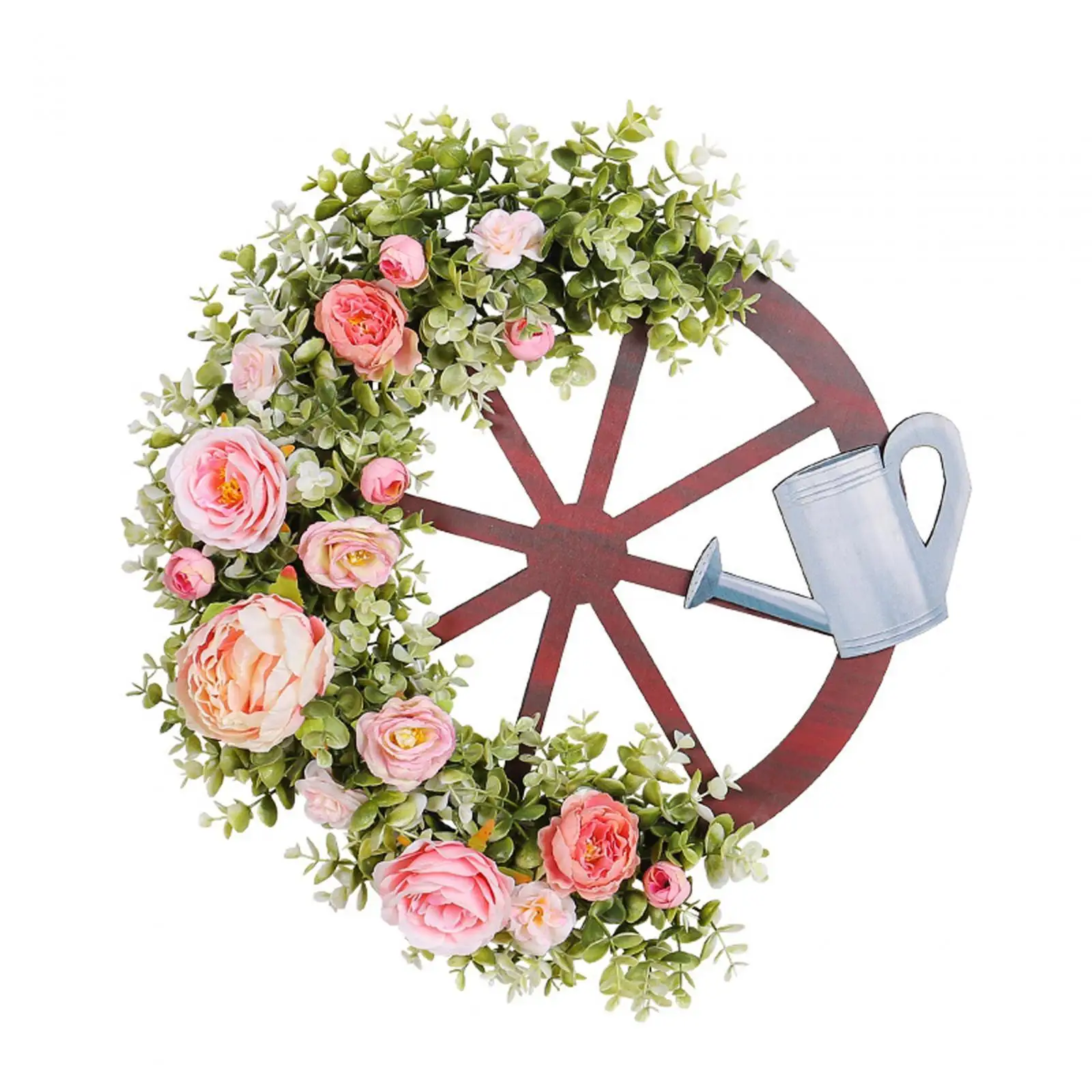 Spring Wreath Artificial Peony Flowers and Wheel 46x50cm Handmade Summer Decoration Welcome Sign for Fireplaces Multipurpose