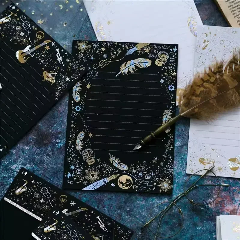 Black white feather paper envelopes bronzing letter pads wedding party invitation card cover gift packaging Korean stationery kraft paper envelopes